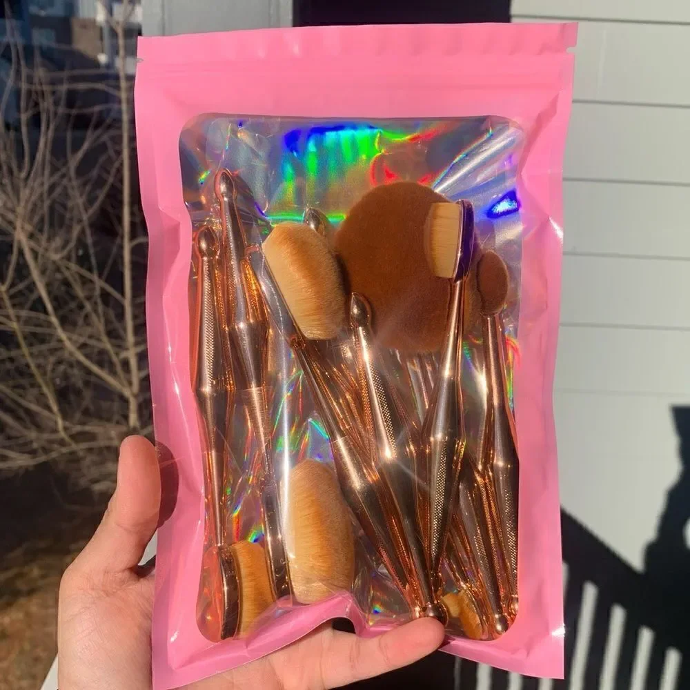 10 piece Rose gold mermaid style paddle oval brush set